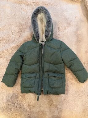 Baby 18-24m Green Sherpa Puffer Jacket with Faux Fur Hood